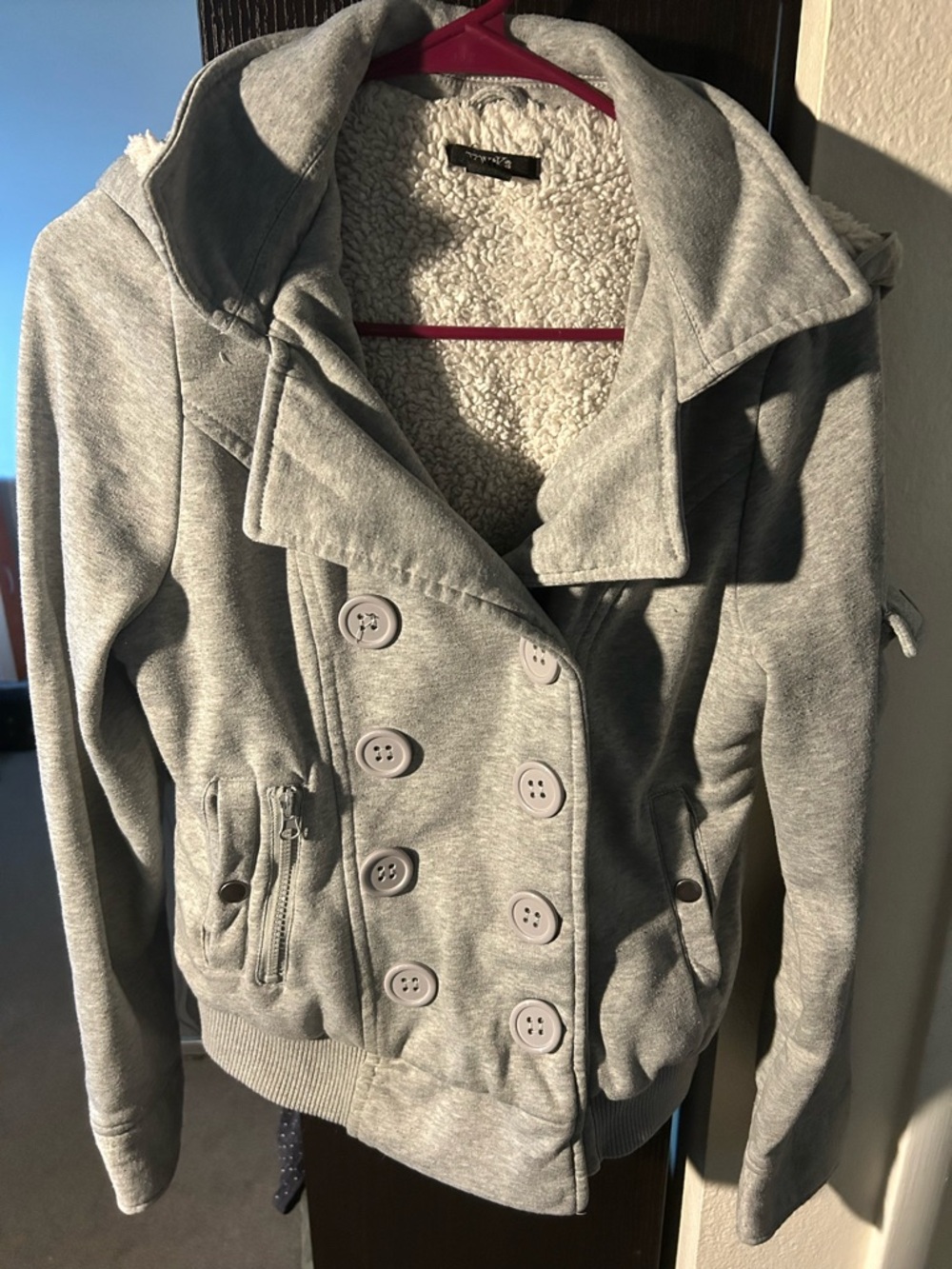 Women's Light Gray Teddy-Lined Jacket with Button Front NWOT - Picture 12 of 14